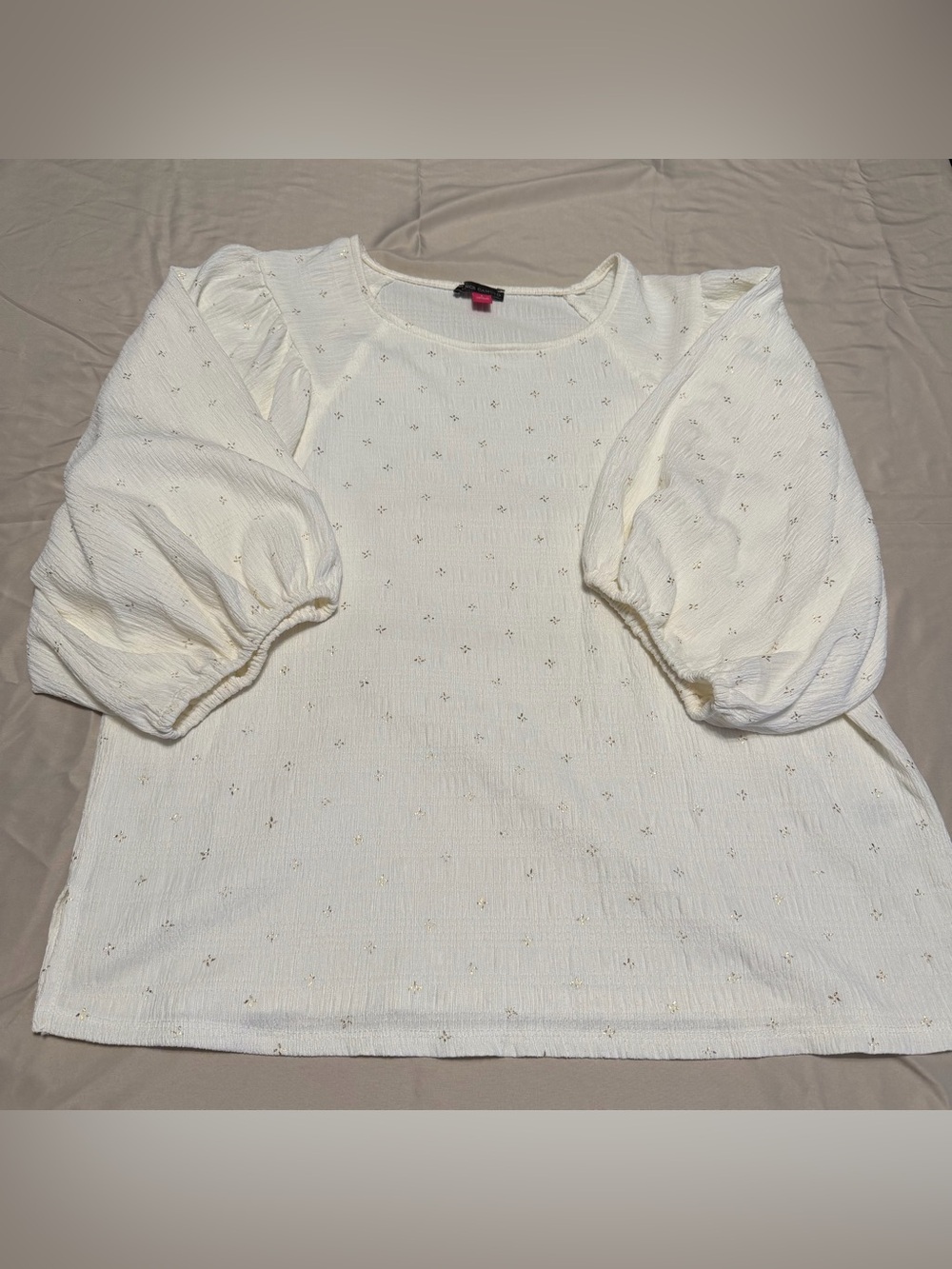 Vince Camuto Cream Puff-Sleeve Top with Metallic Dot Detail